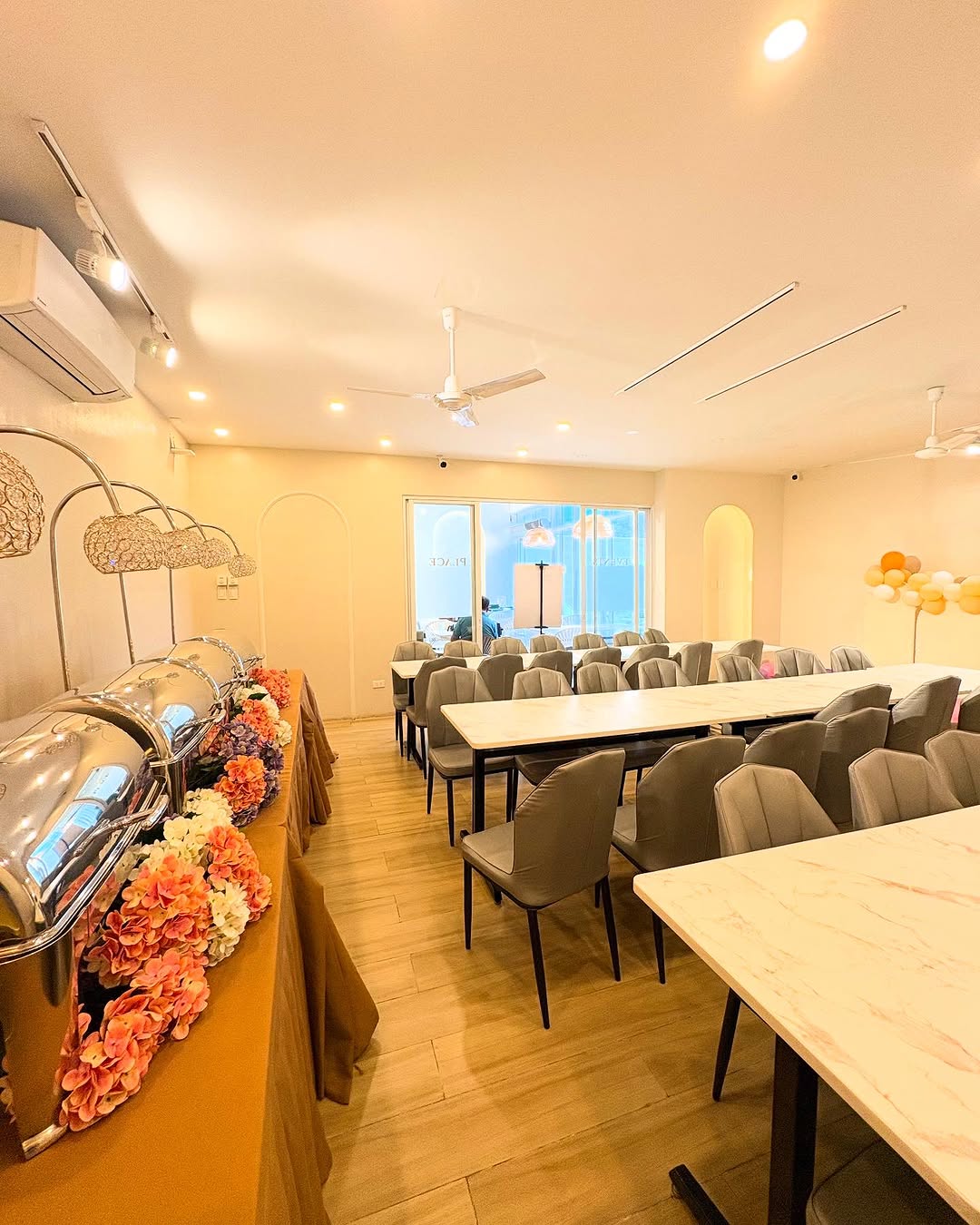 Events room with buffet setup